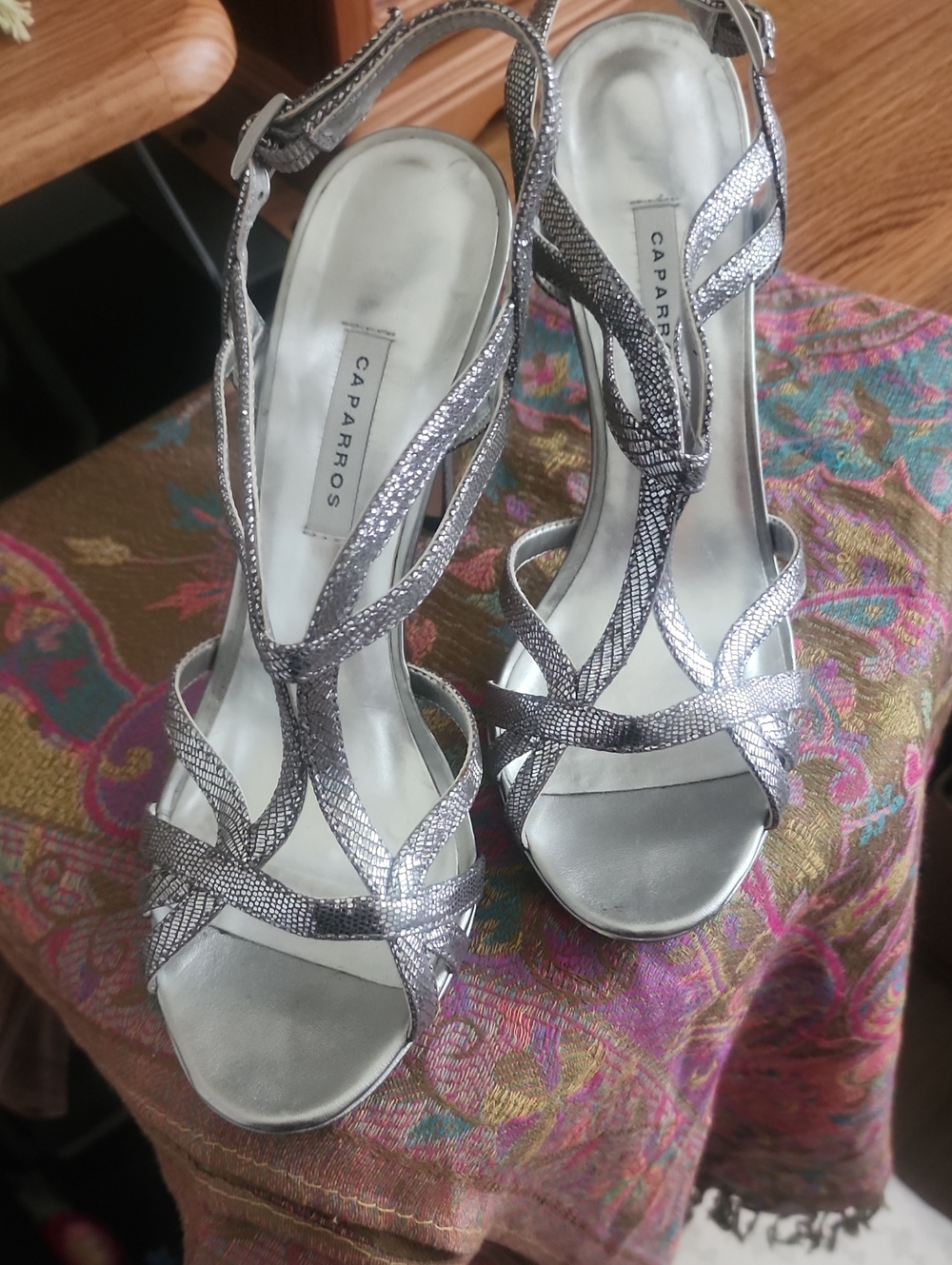 Caparros Metallic Silver Strappy Heeled Sandals